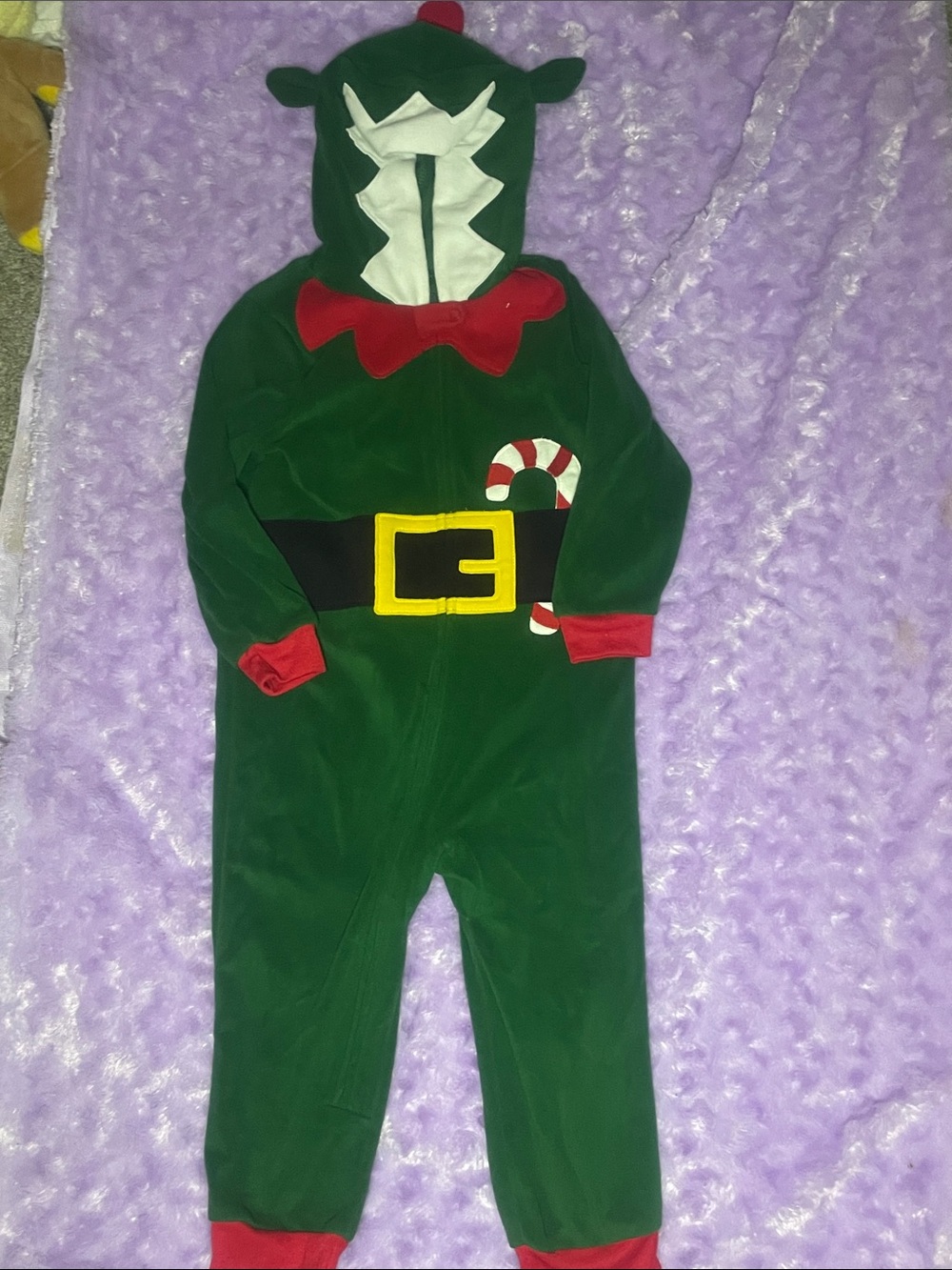 Carter's Green Elf Fleece One-Piece Pajamas with Candy Cane Accent